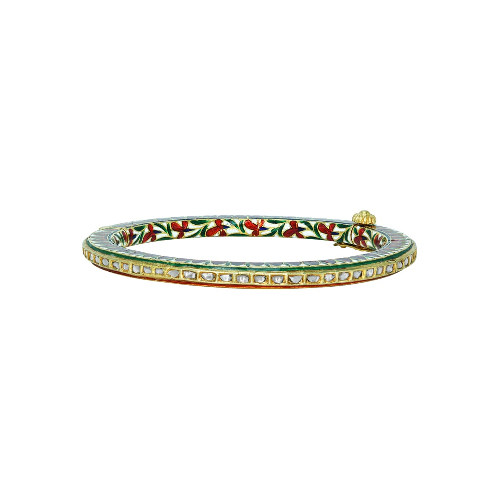 Polki Bangle with Green and Red Enamel Design
